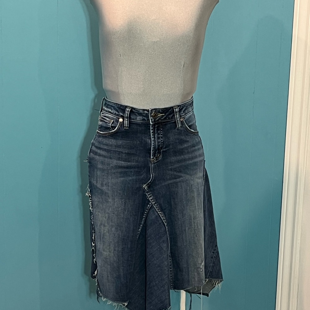 Upcycled - Silver Jeans Asymmetrical Denim Skirt